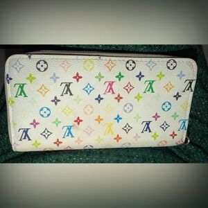 Designer-Inspired White Multicolor Monogram Wallet